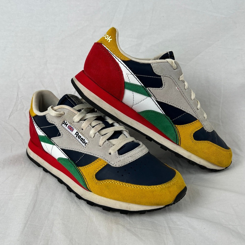 Reebok Classic Running Shoes Sneakers Color Block Yellow Navy Red Green Mens 9.5